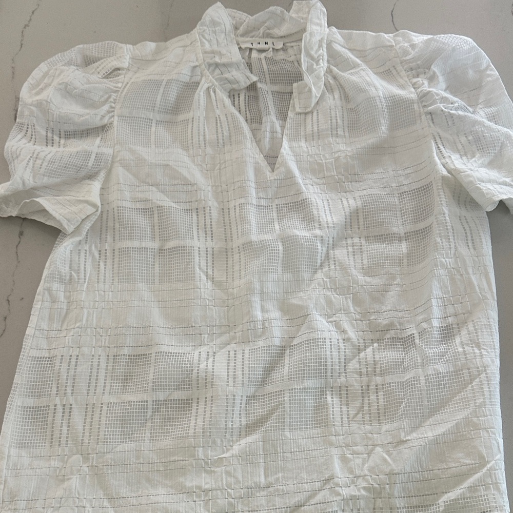 THML Ivory Textured V-Neck Blouse